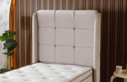 THE ALBA BASE SET 90X190CM IN BEIGE VELVET COMBINES SMALL SQUARES ON HEADBOARD DESIGN WITH CANAPE INCLUDES (WITHOUT MATRESS)