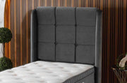 LA BASE ALBA 90X190CM EN TERCIOPELO GRIS COMBINA PEQUEÑOS CUADROS EN EL DISEÑO DEL CABECERO CON CANAPÉ INCLUIDO (SIN COLCHÓN)