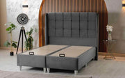 THE ALBA BASE SET 160X200CM IN GREY VELVET COMBINES SMALL SQUARES ON HEADBOARD DESIGN WITH CANAPE INCLUDES (WITHOUT MATRESS)