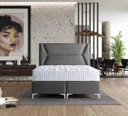 THE LYON BASE SET 160X200 CM IN GREY/SILVER VELVET COMBINES HEADBOARD DESIGN WITH CANAPE INCLUDES (WITHOUT MATRESS)