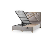 THE RESITAL BASE SET 160X200CM IN BEIGE/GOLD VELVET COMBINES ELEGANT LINES ON HAEDBOARD WITH CANAPE INCLUDES (WITHOUT MATRESS)