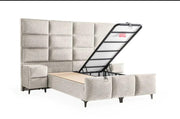 LA BASE TAPZADA DIAMOND DE 160X200 CM EN BEIGE COMBINA UN DISEÑO DE CUADROS Y UNA COMODIDAD SUPERIOR. SU ELEGANTE CABECERO TAPIZADO Y SU AMPLIA ZONA DE DESCANSO PROPORCIONAN TANTO ESTILO COMO SOPORTE.