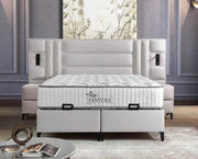 LA BASE DE PANDORA 160X200CM EN TERCIOPELO BEIGE COMBINA UN DISEÑO MODERNO CON UNA COMODIDAD SUPERIOR. SU ELEGANTE CABECERO TAPIZADO Y SU AMPLIA ZONA DE DESCANSO PROPORCIONAN
