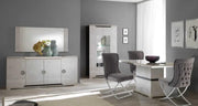 MISTRAL LIVING ROOM SET IN WHITE AND OFF BEIGE MIXED WITH SILVER INCLUDES 7 PIECES (SIDEBOARD- 190X45X84CM , DISPLAY CABINET 2 DOORS - 104X41X185CM  , DISPLAY CABINET 1 DOOR - 60X41X185CM ,DINNING TABLE - 160X90X77 CM ,TV CABINET- 152X45X55CM)