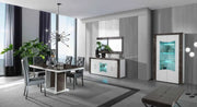 MASCARA LIVING ROOM SET WHITE AND GREY COLOR INCLUDES 7 PIECES ( SIDEBOARD - 200X47X84CM , DISPLAY CABINET 2 DOORS - 104X44X190CM , DISPLAY CABINET 1 DOOR - 54X44X190CM , DINNING TABLE - 160X90X77CM , COFFE TABLE-110X60X46CM , TV CABINET- 160X50X55CM )