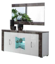 MASCARA LIVING ROOM SET WHITE AND GREY COLOR INCLUDES 7 PIECES ( SIDEBOARD - 200X47X84CM , DISPLAY CABINET 2 DOORS - 104X44X190CM , DISPLAY CABINET 1 DOOR - 54X44X190CM , DINNING TABLE - 160X90X77CM , COFFE TABLE-110X60X46CM , TV CABINET- 160X50X55CM )
