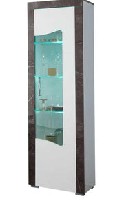 MASCARA LIVING ROOM SET WHITE AND GREY COLOR INCLUDES 7 PIECES ( SIDEBOARD - 200X47X84CM , DISPLAY CABINET 2 DOORS - 104X44X190CM , DISPLAY CABINET 1 DOOR - 54X44X190CM , DINNING TABLE - 160X90X77CM , COFFE TABLE-110X60X46CM , TV CABINET- 160X50X55CM )