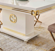 GUGI BEIGE AND GOLD LIVING ROOM SET 7 PEICES ( SIDEBOARD-195X47X78CM , MIRROR- 160X2X65CM , DISPLAY CABINET 2-1 DOOR 115X47X176 CM / 57X47X176CM ,DINNING TABLE-160X90X80CM , TV CABINET-160X47X62 CM , COFFEE TABLE 120X65X50CM )