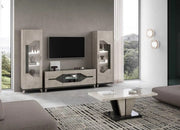 FELIX BEIGE AND BLACK LIVING ROOM SET 7 PEICES (SIDEBOARD - 190X47X88CM , MIRROR-160X2.5X78CM , DISPLAY CABINET 1-2 - 55X42X180CM , 110X42X180CM , DINNING TABLE-160/200X90X77CM , TV CABINET-160X47X60CM , COFFE TABLE- 120X65X46CM)