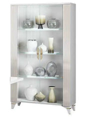 ELITE WHITE WITH GOLD LIVING ROOM SET 6 PIECES ( SIDEBOARD - 150X48X88 CM , DISPLAY CABINET 1-2 -100X46X180 , 55X46X180CM DINNING TABLE - 160/200X90X77CM , TV CABINET- 150X48X55CM , COFFE TABLE -120X65X46CM)