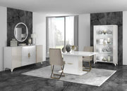 ELITE WHITE WITH GOLD LIVING ROOM SET 6 PIECES ( SIDEBOARD - 150X48X88 CM , DISPLAY CABINET 1-2 -100X46X180 , 55X46X180CM DINNING TABLE - 160/200X90X77CM , TV CABINET- 150X48X55CM , COFFE TABLE -120X65X46CM)