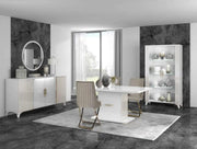 ELITE WHITE WITH GOLD LIVING ROOM SET 6 PIECES ( SIDEBOARD - 150X48X88 CM , DISPLAY CABINET 1-2 -100X46X180 , 55X46X180CM DINNING TABLE - 160/200X90X77CM , TV CABINET- 150X48X55CM , COFFE TABLE -120X65X46CM)