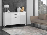 ELITE WHITE WITH SILVER LIVING ROOM SET 6 PIECES ( SIDEBOARD - 150X48X88 CM , DISPLAY CABINET 2-1 -100X46X180 , 55X46X180CM DINNING TABLE - 160/200X90X77CM , TV CABINET- 150X48X55CM , COFFE TABLE -120X65X46CM)