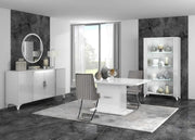 ELITE WHITE WITH SILVER LIVING ROOM SET 6 PIECES ( SIDEBOARD - 150X48X88 CM , DISPLAY CABINET 2-1 -100X46X180 , 55X46X180CM DINNING TABLE - 160/200X90X77CM , TV CABINET- 150X48X55CM , COFFE TABLE -120X65X46CM)