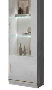 MINA LIVING ROOM SET IN BEIGE AND GOLD INCLUDES 6 PIECES ( SIDEBOARD-183X47X86 DISPLAY CABINET DOOR 2-1 - 119X47X184CM / 60X47X184 CM , DINNING TABLE 160/200X90X78CM , TV CABINET 150X47X65CM , COFFEE TABLE - 110X60X45CM)