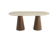 CORNE DINNING TABLE  FEATURES A CORNER LEG DESIGN WITH A WALNUT-EFFECT MDF BASE AND A TRAVERTINE-LOOK TABLETOP 180X90X75 CM