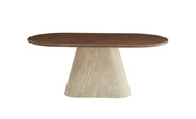 LA MESA DE COMEDOR OURLET CUENTA CON UNA BASE DE MDF CON EFECTO TRAVERTINO Y UN TABLERO CON ASPECTO DE NOGAL QUE COMBINA UN CONTRASTE MODERNO Y UNA ELEGANCIA NATURAL. 180X90X75CM