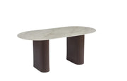 ROXY DINING TABLE FEATURES A WALNUT EFFECT BASE WITH GREY SHAKESPEARE CERAMIC TOP , COMBINING MODREN ELEGANCE AND DURABILITY . MEASURING 160X90X75CM