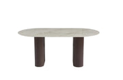 ROXY DINING TABLE FEATURES A WALNUT EFFECT BASE WITH GREY SHAKESPEARE CERAMIC TOP , COMBINING MODREN ELEGANCE AND DURABILITY . MEASURING 160X90X75CM