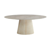 MESA DE COMEDOR OVO CON BASE DE METAL Y TABLERO DE CERÁMICA EFECTO TRAVERTINO SHAKESPEARE GRIS QUE COMBINA ESTILO MODERNO Y DURABILIDAD. MEDIDAS: 180X90X75CM