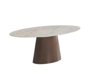 LA MESA DE COMEDOR OVO CUENTA CON UNA BASE DE METAL CON UN MARCO CON EFECTO NOGAL Y UNA CUBIERTA DE CERÁMICA GRIS SHAKESPEARE QUE COMBINAN ESTILO MODERNO Y DURABILIDAD. MIDE 180X90X75CM.