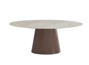 LA MESA DE COMEDOR OVO CUENTA CON UNA BASE DE METAL CON UN MARCO CON EFECTO NOGAL Y UNA CUBIERTA DE CERÁMICA GRIS SHAKESPEARE QUE COMBINAN ESTILO MODERNO Y DURABILIDAD. MIDE 180X90X75CM.