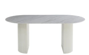 ANNA DINING TABLE FEATURES A BEIGE BASE WITH A BURNT EARTH MARBLE EFFECT CERAMIC TOP COMBING ELEGANCE AND DURABILITY . MESAURING 180X90X75CM