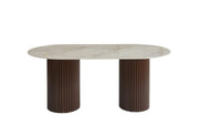 KEYSHA DINING TABLE FEATURES A WALNUT EFFECT BASE WITH A GRAY SHAKEPEARE CERAMIC TOP COMBINING MODREN ELEGANCE AND DURABILITY. MEASURING 160X90CM