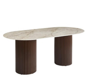 KEYSHA DINING TABLE FEATURES A WALNUT EFFECT BASE WITH A GRAY SHAKEPEARE CERAMIC TOP COMBINING MODREN ELEGANCE AND DURABILITY. MEASURING 160X90CM