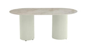 KEYSHA DINING TABLE FEATURES A BEIGE BASE WITH GRAY SHAKESPEARE CERAMIC TOP COMBINING MODREN ELEGANCE AND DURABILITY. MEASURING 180X90X75CM