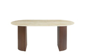 MESA DE COMEDOR ANNA CON BASE METÁLICA EFECTO NOGAL Y CUBIERTA DE CERÁMICA TRAVERTINO BRILLANTE QUE COMBINA ESTILO MODERNO Y DURABILIDAD. MEDIDAS: 180X90X75CM