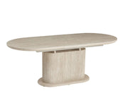 LA MESA DE COMEDOR EXTENSIBLE LOKA CUENTA CON UNA BASE DE MDF CON EFECTO TRAVERTINO Y UNA CUBIERTA DE CERÁMICA DE TRAVERTINO MATE QUE COMBINA UN ASPECTO DE PIEDRA NATURAL CON DURABILIDAD. MIDE 160/200X90X75CM