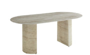 MESA DE COMEDOR ANNA CON BASE METÁLICA EFECTO TRAVERTINO Y TAPA CERÁMICA DE TRAVERTINO BRILLANTE. MEDIDAS: 180X90X75CM