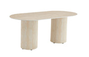 KEYSHA DINING TABLE FEATURES A TRAVERTINE EFFECT BASE WITH A GLOSSY TRAVERTINE CERAMIC TOP CREATING A REFINED AND MODREN STONE LOOK. MEASURING 160X90X75CM