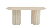 KEYSHA DINING TABLE FEATURES A TRAVERTINE EFFECT BASE WITH A GLOSSY TRAVERTINE CERAMIC TOP CREATING A REFINED AND MODREN STONE LOOK. MEASURING 160X90X75CM