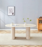 ROXY DINING TABLE FEATURES A TRAVERTINE EFECT BASE WITH A MATTE TRAVERTINE CERAMIC TOP COMBINING NATURAL STONE STYLE WITH MODREN DURABILITY. MEASURING 160X90X75CM