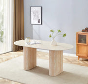 ROXY DINING TABLE FEATURES A TRAVERTINE EFECT BASE WITH A MATTE TRAVERTINE CERAMIC TOP COMBINING NATURAL STONE STYLE WITH MODREN DURABILITY. MEASURING 160X90X75CM