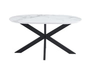 MESA DE COMEDOR MANON CON BASE DE METAL NEGRO Y CUBIERTA DE CERÁMICA EFECTO MÁRMOL BLANCO QUE COMBINA ESTILO MODERNO Y DURABILIDAD. MEDIDAS: 150X90X75CM