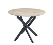 JESSICA DINING TABLE FEATURES A BLACK METAL BASE WITH A SCRATCHED OAK EFFECT TABLE TOP COMBINING INDUSTRAIL STYLE WITH MODREN ELEGANCE . MEASURING 100X75CM