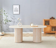 KEYSHA DINING TABLE FEATURES A TRAVERTINE EFFECT BASE WITH A TRAVERTINR CERAMIC TOP . 180X90X75