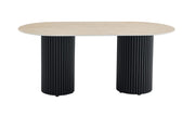 KEYSHA DINING TABLE FEATURES A BLACK METAL BASE WITH A TRAVETINE CERAMIC TOP COMBINING MODREN STYLE AND DURABILITY 180X90X75CM