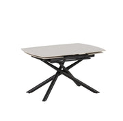 MESA DE COMEDOR EXTENSIBLE NYSA CON BASE DE METAL NEGRO Y TAPA DE CERÁMICA BLANCA TRAVERTINO 129/189X89X76CM