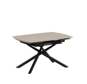 NYSA EXTENDABLE DINING TABLE FEATURES A BLACK METAL BASE WITH A MATTE TRAVERTINE CERAMIC TOP , 129/189X89X76CM