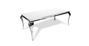 BAROQUE DINING TABLE FEATURES A SILVER BASE WITH A WHITE RESIN TOP COMBINING CLASSIC ELEGANCE 150X90X75CM