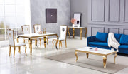 BAROQUE DINING TABLE FEATURES A GOLD BASE WITH A WHITE RESIN TOP COMBINING CLASSIC  150X90X75CM
