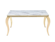 BAROQUE DINING TABLE FEATURES A GOLD BASE WITH A WHITE MARBLE EFFECT TOP COMBINING CLASSIC 150X90X75CM