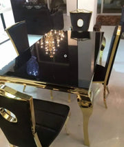 BAROQUE DINING TABLE FEATURES A GOLD BASE WITH BLACK TOP COMBINING CLASSIC 150X90X75CM
