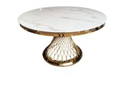 DELUXE DINING TABLE FEATURES A GOLD BASE WITH A WHITE MARBLE EFFECT TOP COMBINING MODREN ELEGANCE AND REFINED STYLE 130X75CM