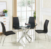 JESSICA DINING TABLE FEATURES A SILVER BASE WITH A TRANSPARENT GLASS TOP COMBINING SLEEK MODREN DESIGN 120X75CM