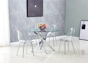 JESSICA DINING TABLE FEATURES A SILVER BASE WITH A TRANSPARENT GLASS TOP COMBINING SLEEK MODREN DESIGN 120X75CM